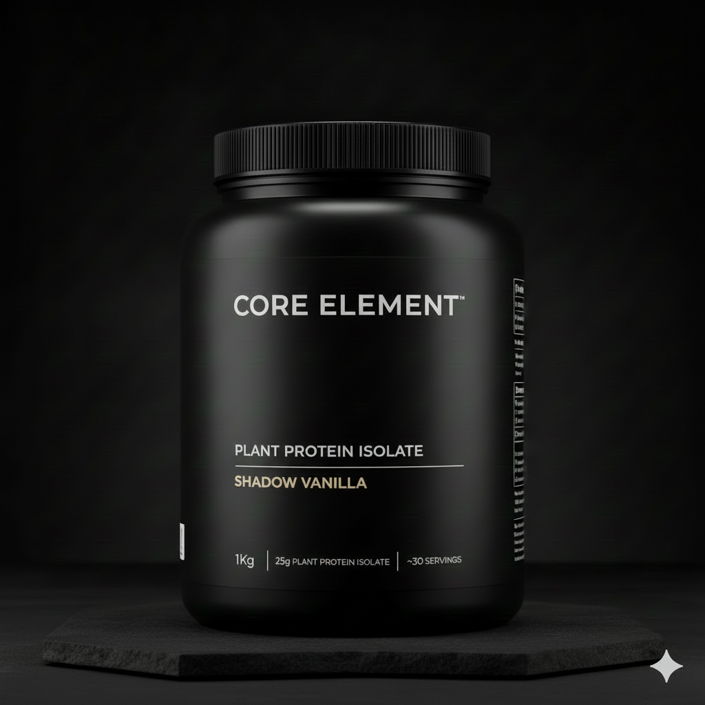 SHADOW VANILLA protein powder container front facing view with black background