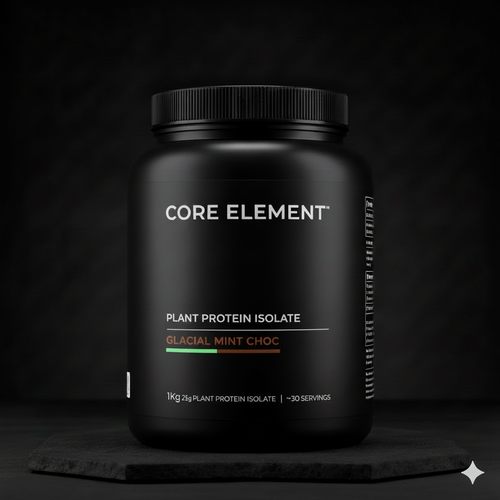 GLACIAL MINT CHOC protein powder container front facing view with black background